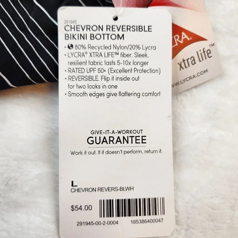 NWT Athleta Chevron Reversible Bikini Bottom Black White Sz L